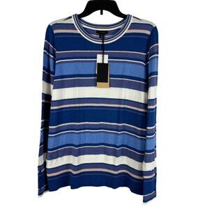 Halogen Womens Blue Striped Long Sleeve Sweater X1 Cotton/Viscose Blend